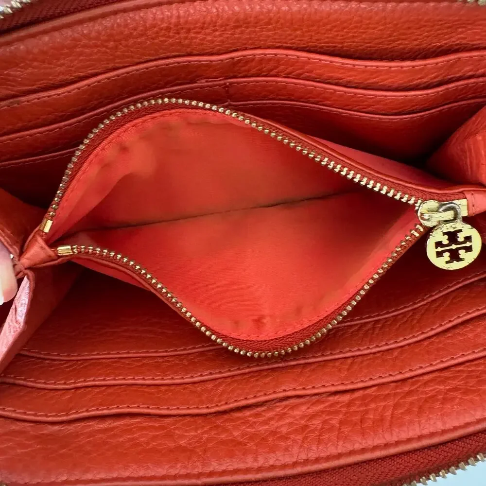 Tory Burch Zip Around Continental Wallet in Orange Soft Leather